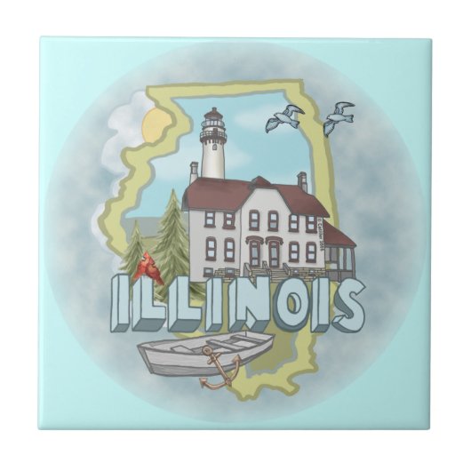 Tegel van de vuurtoren van Illinois Tegeltje (Voorkant)
