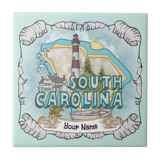 Tegel van de vuurtoren van South Carolina Tegeltje (Voorkant)