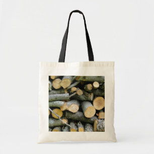 Tegel van gestapeld vuurhout tote bag