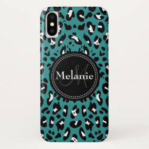 Tegel zwart wit luipaardpatroon met monogram iPhone x hoesje