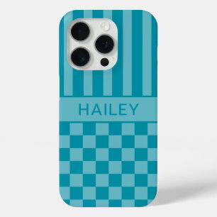 Tegelijk Geruite Gestreepte Gepersonaliseerde iPhone 15 Pro Case