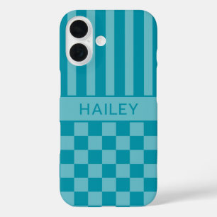 Tegelijk Geruite Gestreepte Gepersonaliseerde iPhone 16 Hoesje