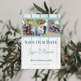 Tegelijk opslaan met Teal Houten Fotocollage Save The Date