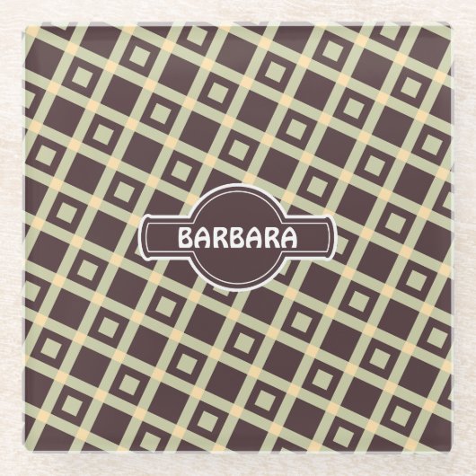 Tegels Beige Chocolade Minimal Pattern Glazen Onderzetter (Voorkant)