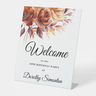 Tegels herfstbloemen 19e verjaardag welkom reclamebord met voetstuk
