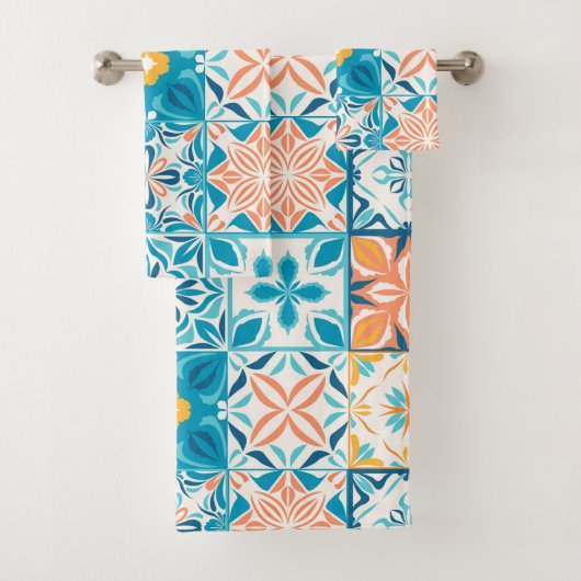 tegels in blauw en oranje bad handdoek (Insitu)