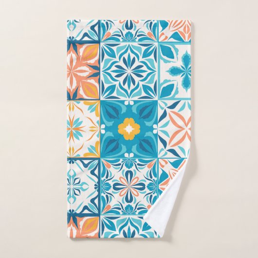 tegels in blauw en oranje bad handdoek (Handdoek)