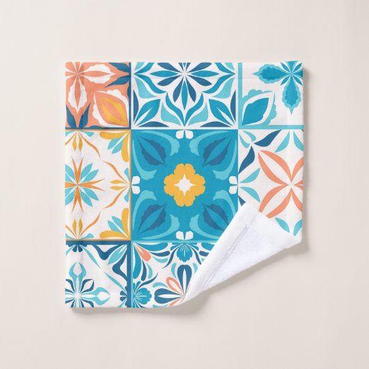  tegels in blauw en oranje bad handdoek (Wasdoekje)