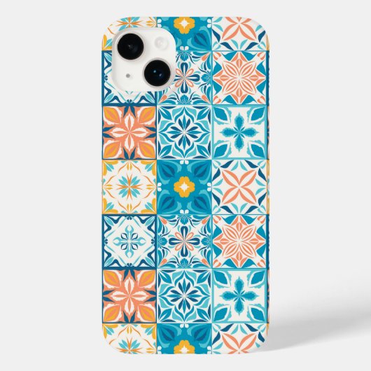  tegels in blauw en oranje Case-Mate iPhone case (Achterkant)