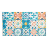 tegels in blauw en oranje kussensloop (Achterkant-Rechts)