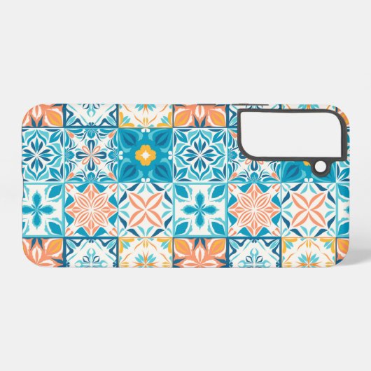 tegels in blauw en oranje samsung galaxy hoesje (Achterkant horizontaal)