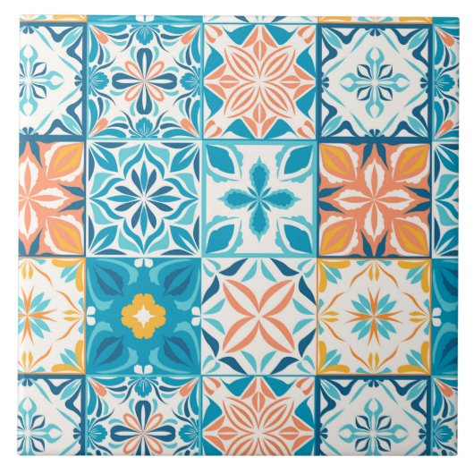 tegels in blauw en oranje tegeltje (Voorkant)