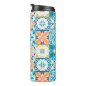 tegels in blauw en oranje thermosbeker (Geroteerd rechts)