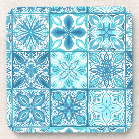 tegels in blauw en wit bier onderzetter (Voorkant)