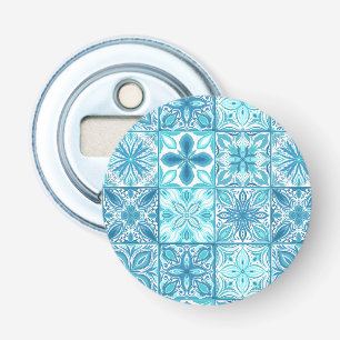  tegels in blauw en wit button flesopener
