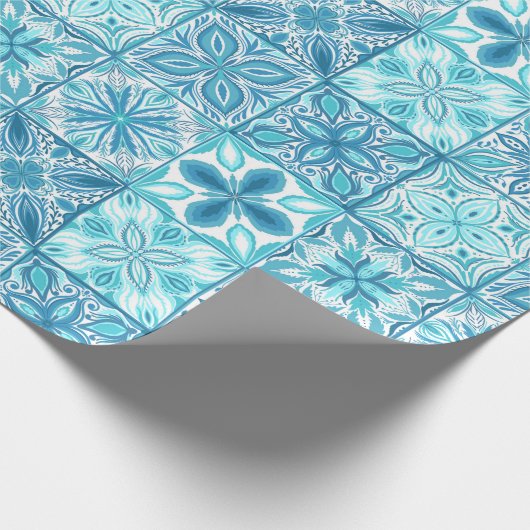  tegels in blauw en wit cadeaupapier (Hoek)