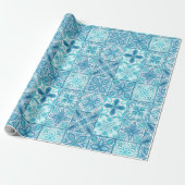  tegels in blauw en wit cadeaupapier (Uitgerold)