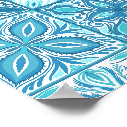  tegels in blauw en wit poster (Hoek)