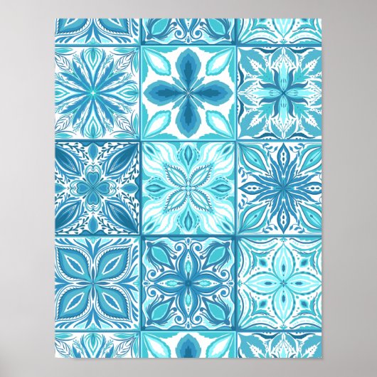 tegels in blauw en wit poster (Voorkant)