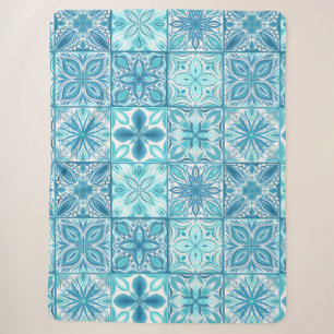tegels in blauw en wit sherpa deken