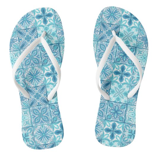  tegels in blauw en wit teenslippers (Voetbed)