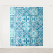 tegels in blauw en wit wandkleed (Voorkant)