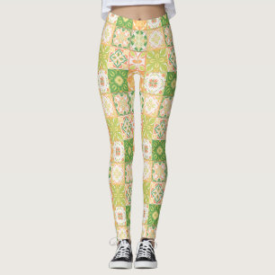 tegels in groen en geel leggings