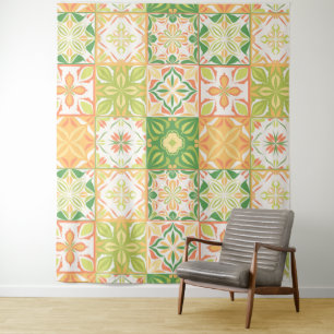  tegels in groen en geel wandkleed