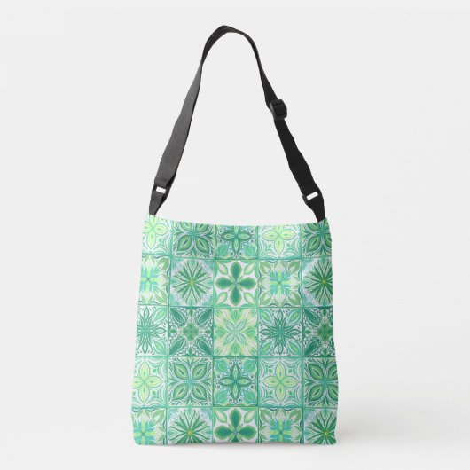  tegels in groen en wit crossbody tas (Achterkant)