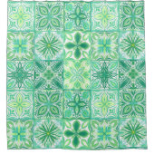 tegels in groen en wit douchegordijn (Voorkant)