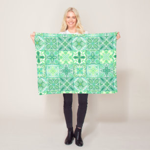 tegels in groen en wit fleece deken