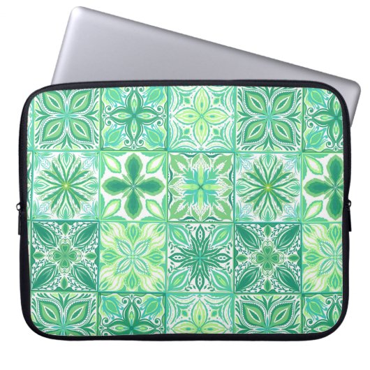 tegels in groen en wit laptop sleeve (Voorkant)