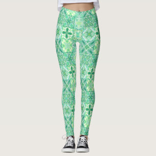 tegels in groen en wit leggings