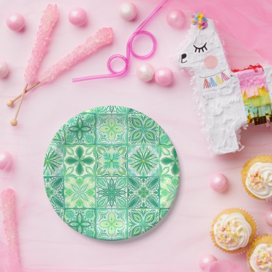  tegels in groen en wit papieren bordje (Feest)