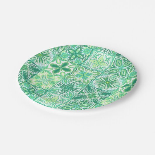  tegels in groen en wit papieren bordje (Gekanteld)