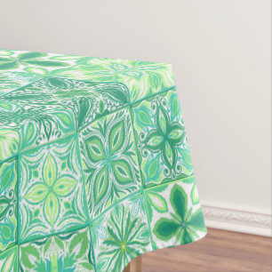 tegels in groen en wit tafelkleed