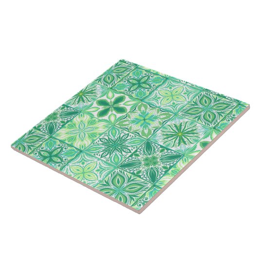  tegels in groen en wit tegeltje (Zijkant)