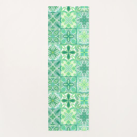  tegels in groen en wit yogamat (Voorkant)