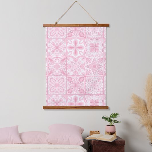  tegels in roze hangend wandkleed (Slaapkamer)