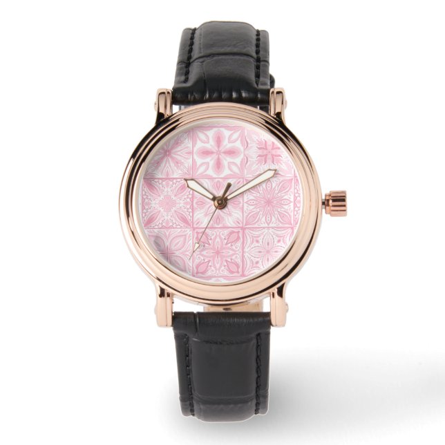  tegels in roze horloge (Voorkant)