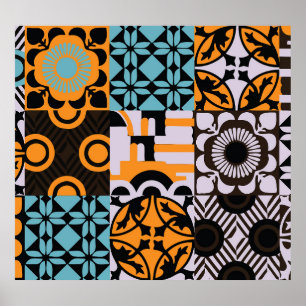  tegels: ingewikkelde decoratieve details. poster