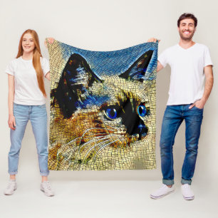 Tegels met blauw-gekleurde siamese kattenmozaïek fleece deken