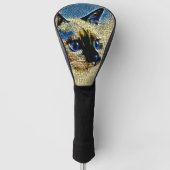 Tegels met blauw-gekleurde siamese kattenmozaïek golfheadcover (Voorkant)