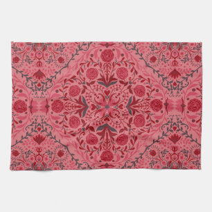 Tegels van Florence in rood en watermeloensroze Theedoek