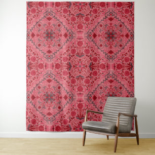 Tegels van Florence in rood en watermeloensroze Wandkleed