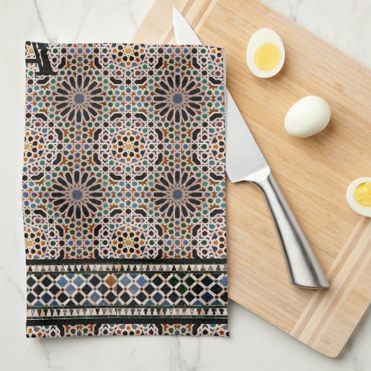 Tegels van het Alhambra met je initiaal Theedoek (Quarter Fold)