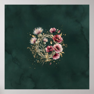 Tegeltableau met blauwgroene klaproos distel bloem poster
