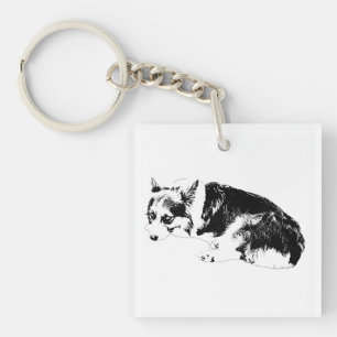 Tegeltje met kleine Corgi Sleutelhanger
