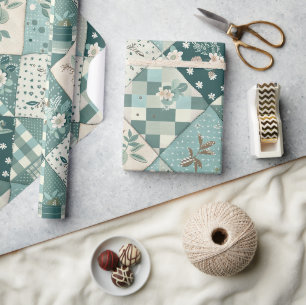 Tegeltjesquilt geruite Cottagecore bloem Cadeaupapier