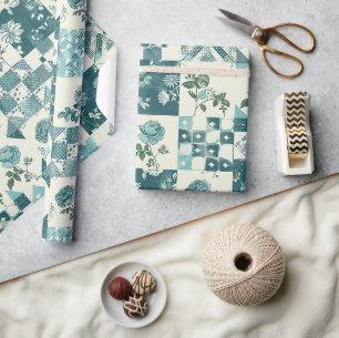 Tegeltjesquilt geruite Cottagecore bloemmotief Cadeaupapier